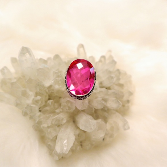 Pink Quartz & .925 Silver Ring Size 6.75 - Picture 2 of 5